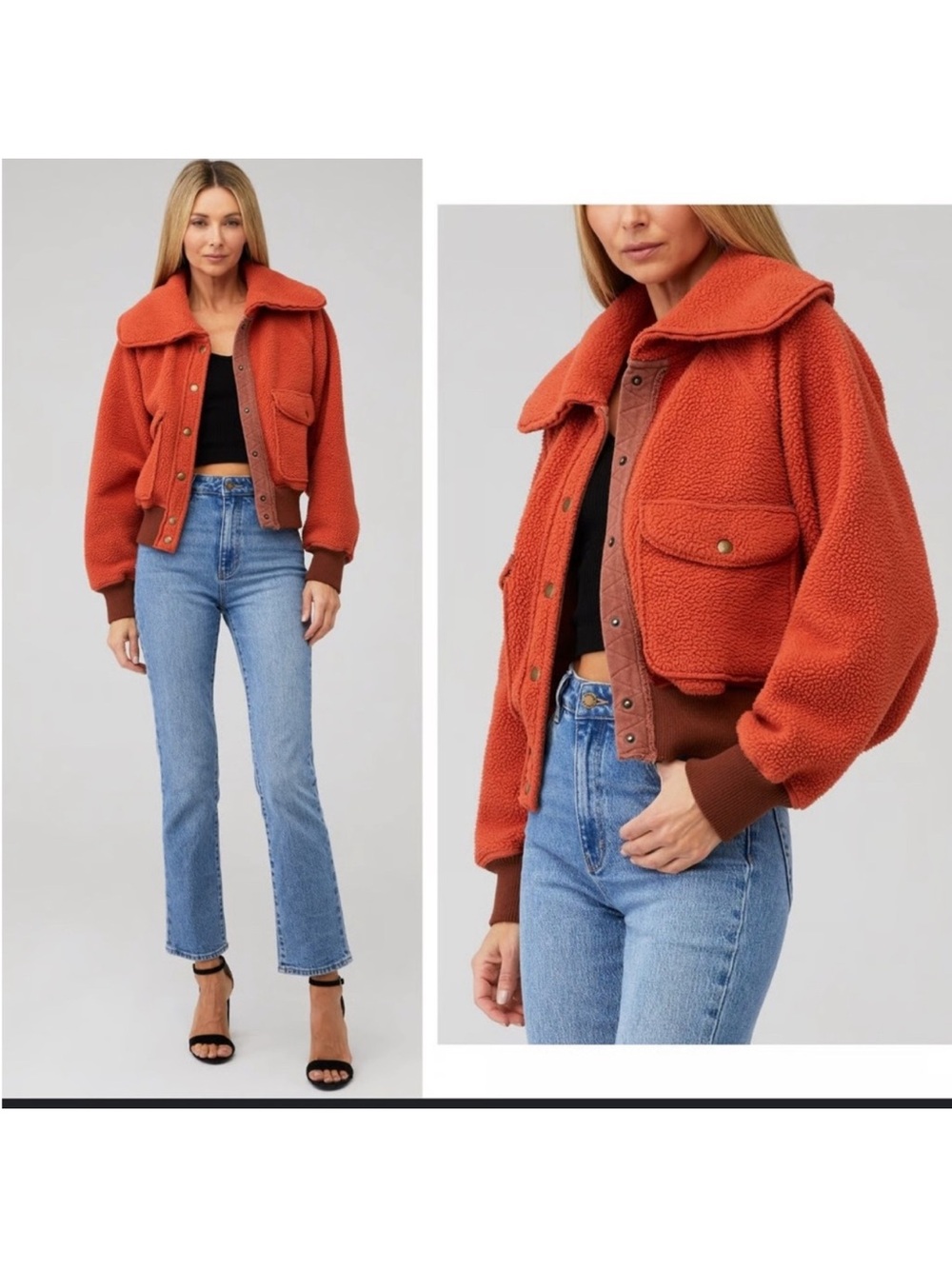 Free People We The Free Shasta Cardi Orange Bomber Jacket size Small - Picture 3 of 10